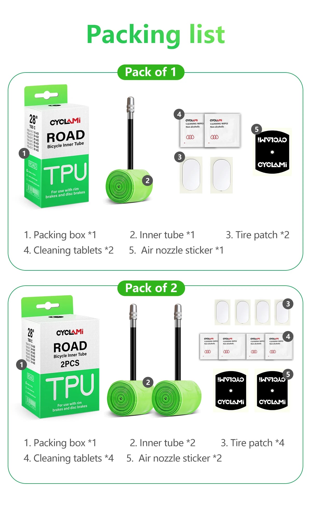 CYCLAMI TPU Material Ultralight Bike Inner Tube 700C 18 32 MTB Road Bicycle Tire 45 65 mm Length French Valve Tyre Repair Tools