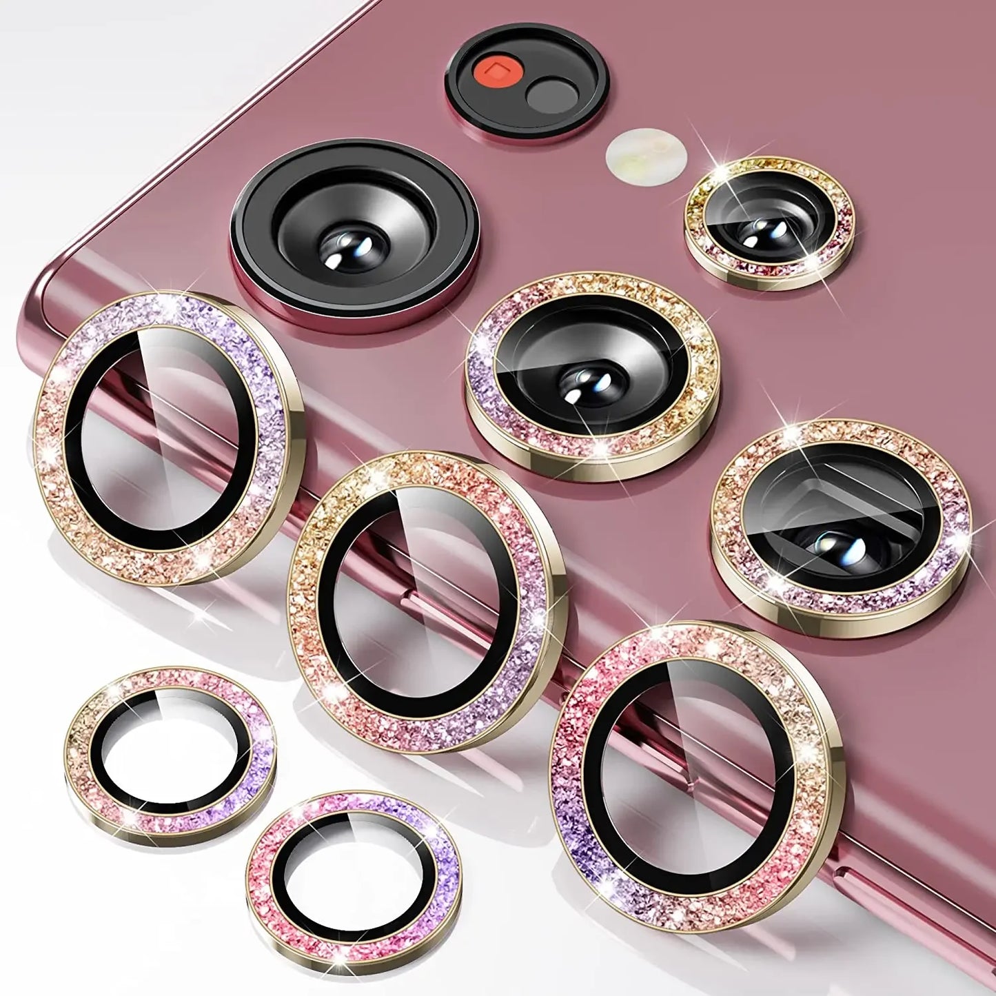 Glitter Diamond Camera Lens Protector For Samsung Galaxy S25 Ultra S25Plus S24Ultra S23 22Ultra Metal Ring Tempered Glass Cover