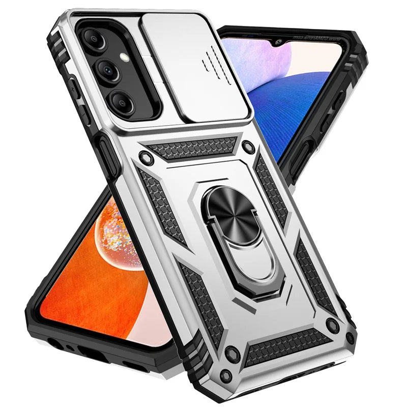 Slide Camera Lens Military Grade Armor Case For Samsung Galaxy A15 A25 A35 A55 5G Phone Holder Ring Stand Cover