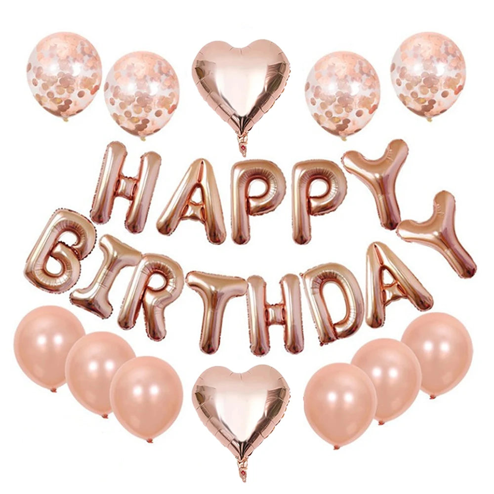 Multi-colored HAPPY BIRTHDAY Letters Foil Balloons Set Banner Heart Balloon Latex Confetti Balloon Birthday Party Decor Supplies