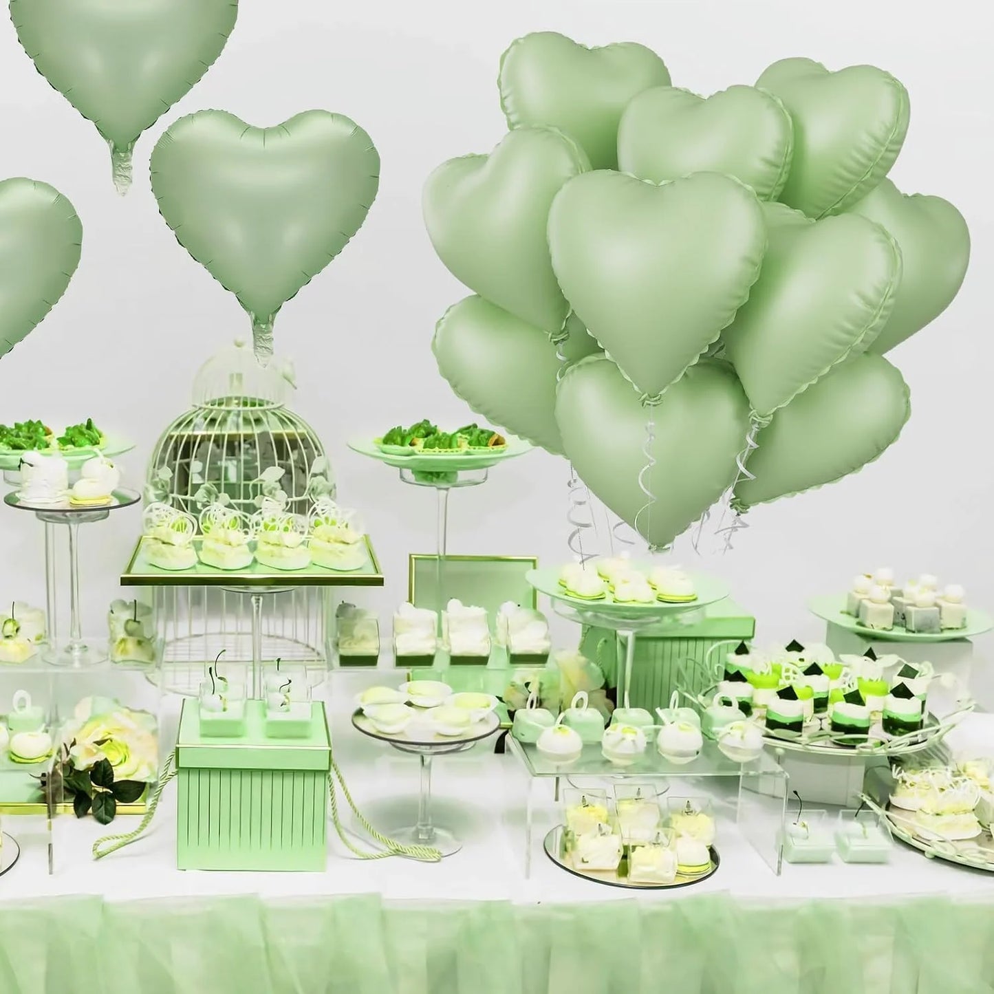 10pcs 18inch Heart Foil Balloons Pink Sage Green Heart Balloon for Birthday Party Valentines Day Wedding Anniversary Decorations