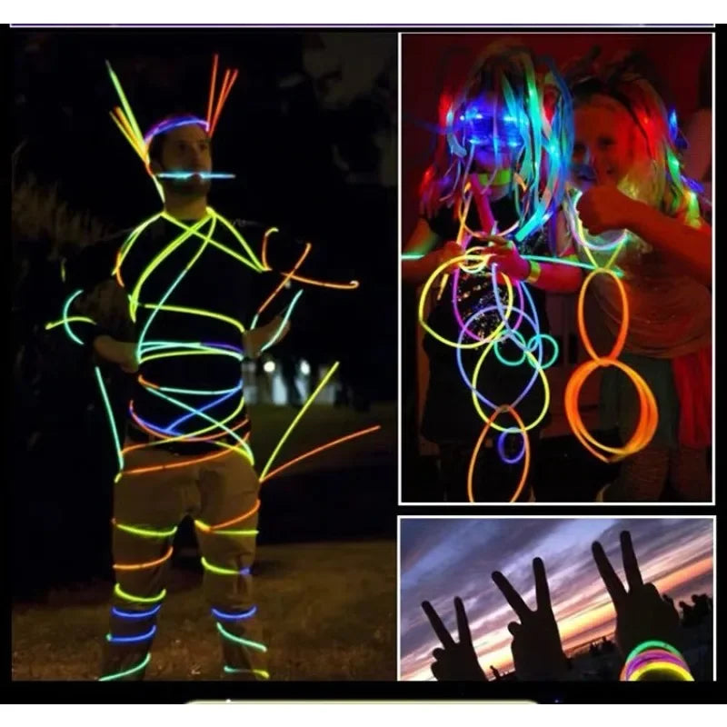 100pcs Party Fluorescence Prop Wedding Party Light Glow Sticks Bracelets Necklaces Live House Concert Bright Colorful Glow Stick