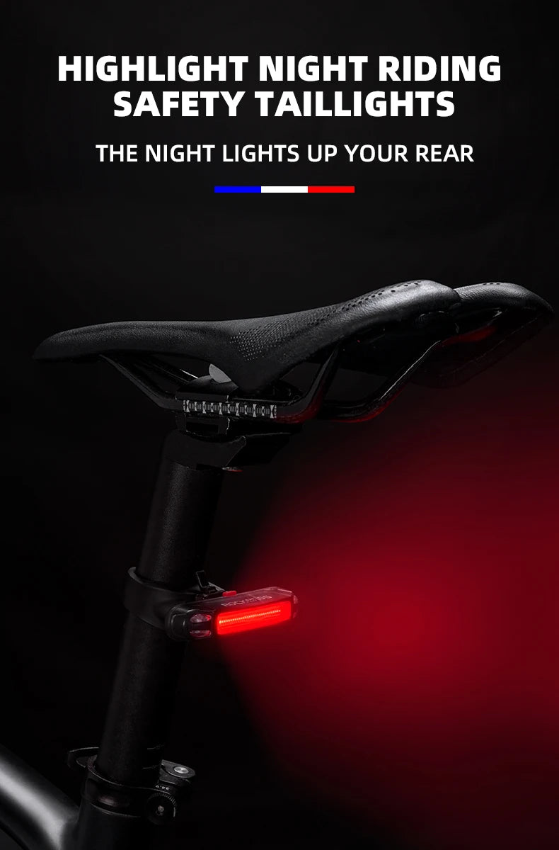 ROCKBROS Bicycle Light Waterproof Bike Taillight LED USB Rechargable Safety Back Light Riding Warning Saddle Bike Rear Light