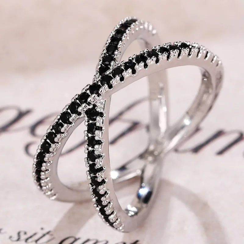 Simple Stylish Cross Shape Cubic Zirconia Rings for Women Fashon Female Finger Accessory Wedding Bands Statement Jewelry