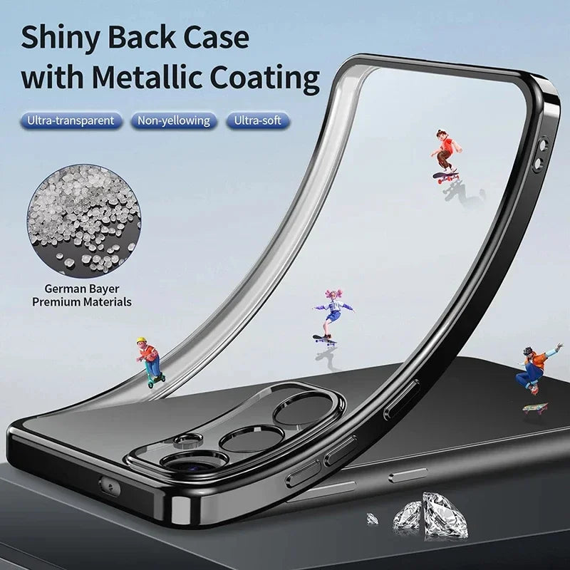 Luxury Glitter Plating Silicone Soft Case For Samsung Galaxy S25 S24 S23 FE Plus Ultra Transparent Clear Shockproof Back Cover