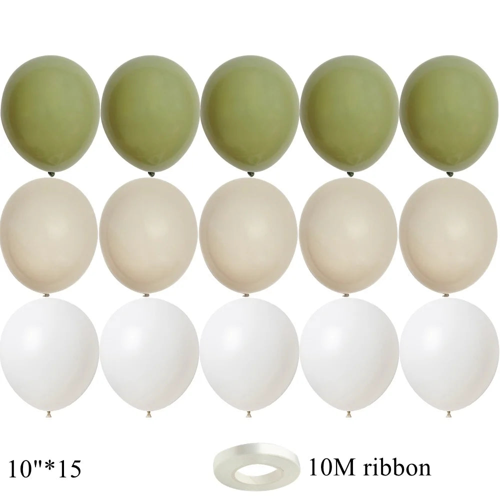 15/20PCS 10inch Vintage Balloons Retro Khaki Green Balloon Set for Wedding Anniversary Happy Birthday Party Decoration Supplies