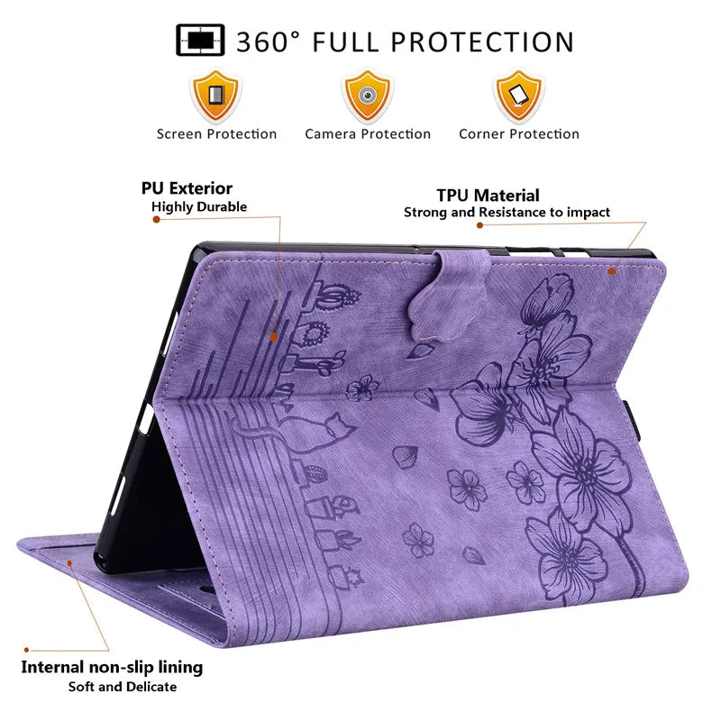 For Samsung Galaxy Tab S7 FE 12.4 Tablet Case Cute Cat Flower Funda For Galaxy Tab S10 Plus S9 FE S7 S8+ A9 Plus 11 12.4 Cover