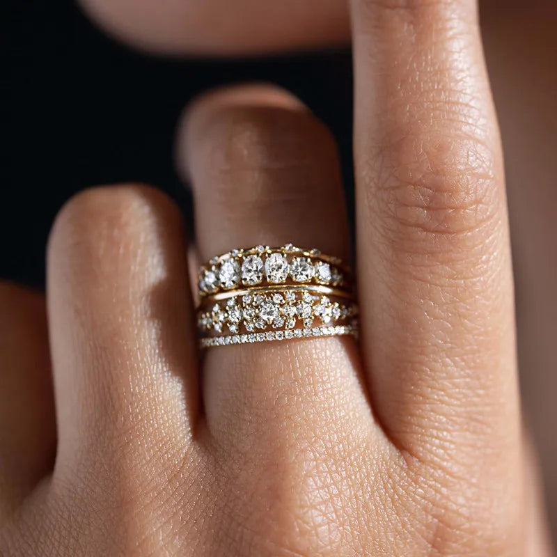 Trendy Women Rings Double Layer Cubic Zirconia Luxury Female Accessories for Wedding New Gorgeous Lady Jewelry Drop Ship