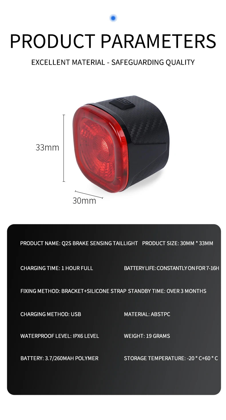 OFFBONDAGE Smart Bicycle Brake Light IPx6 Taillight Type-C Bike Tail Rear Light Auto Stop LED Riding Warning Cycling Light
