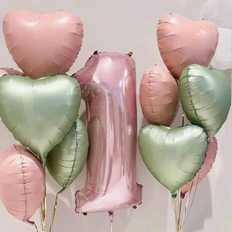 10pcs 18inch Heart Foil Balloons Pink Sage Green Heart Balloon for Birthday Party Valentines Day Wedding Anniversary Decorations
