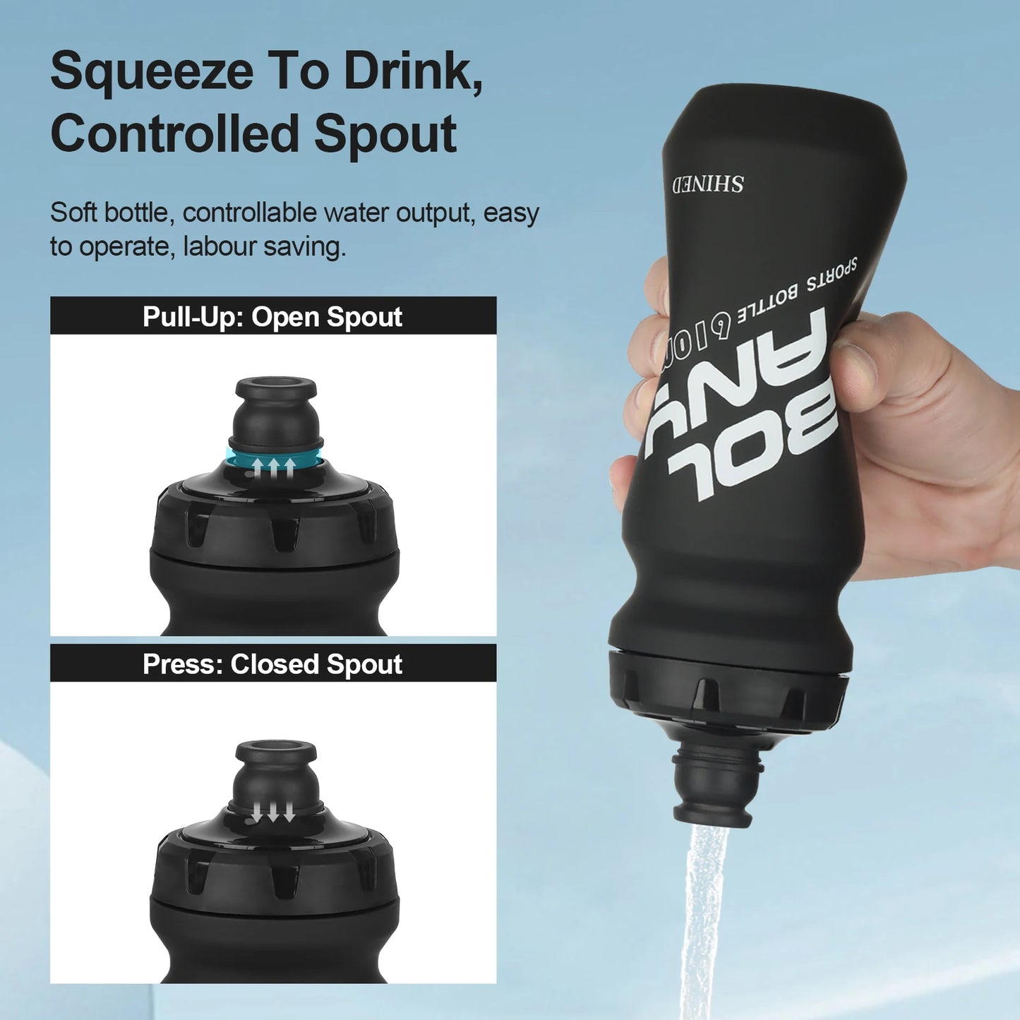 BOLANY 610ML PP Bicycle Water Bottle Squeeze Out Water Leak-Proof Cycling Outdoor Sports Water Bottle Fitness Plastic Water Cup
