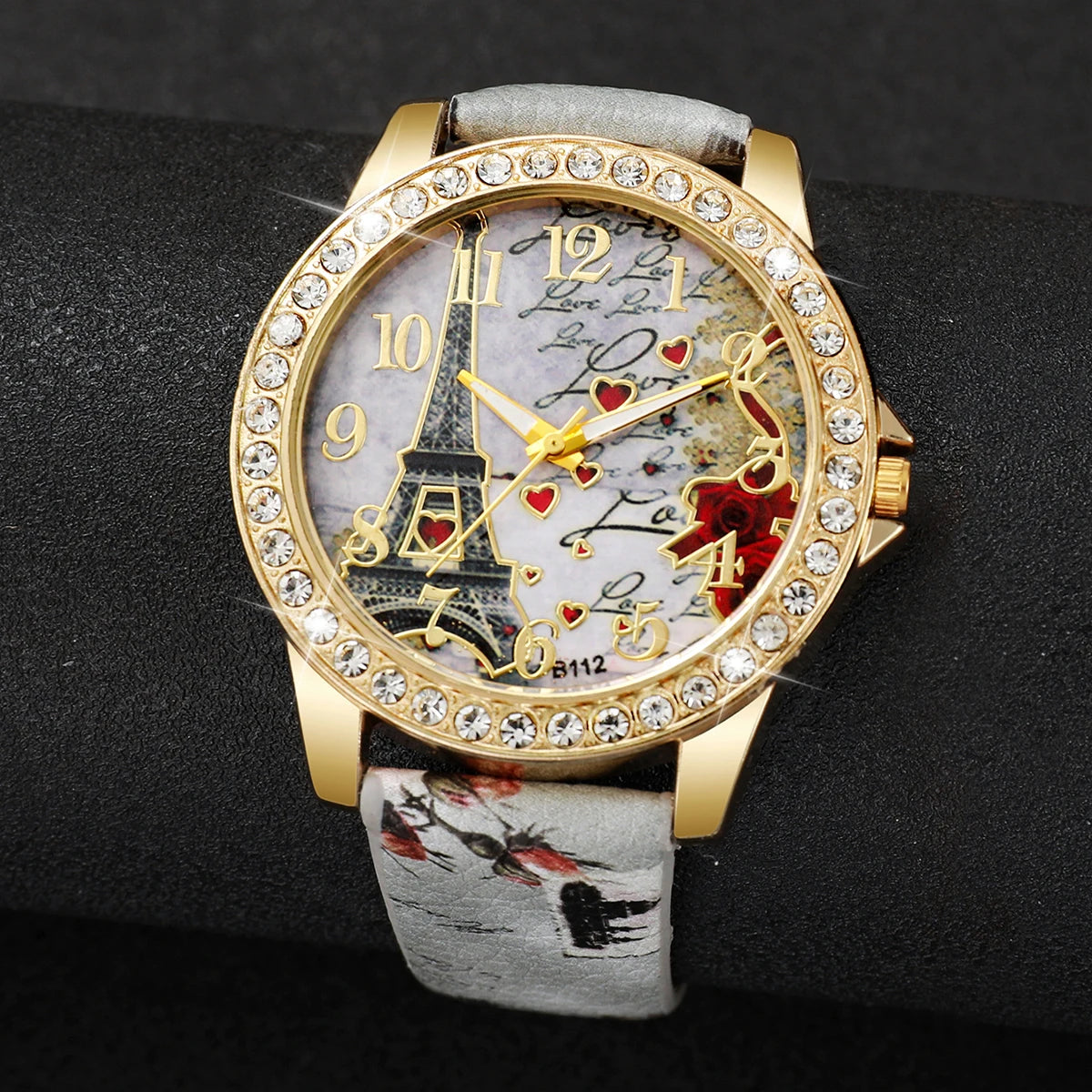 Fashion Rhinestone Women's Watch Arabic Dial Leather Band Quartz Watches(Without Box)