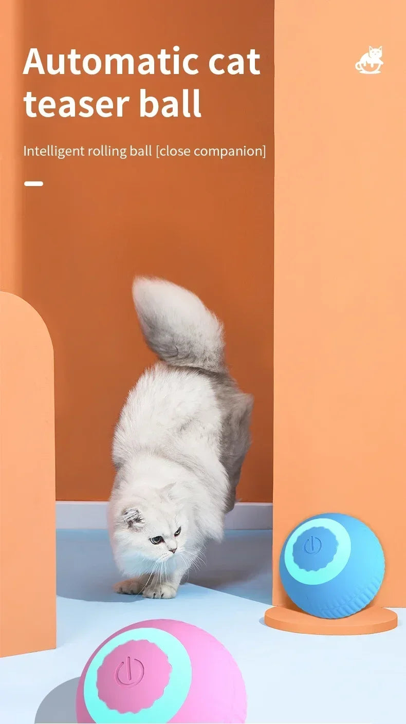 Cat Interactive Ball Toy Automatic Rolling Ball Faux Tail Rechargeable Smart Pet Electric Toy Dog Cat Training Imitate Mouse