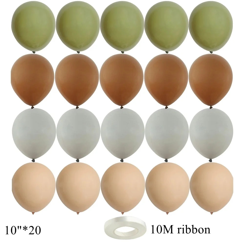 15/20PCS 10inch Vintage Balloons Retro Khaki Green Balloon Set for Wedding Anniversary Happy Birthday Party Decoration Supplies