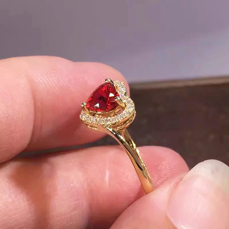 Red Love CZ Women Rings Gold Color for Wedding Engagement Heart Rings Anniversary Gift Elegant Ladies Jewelry Wholesale