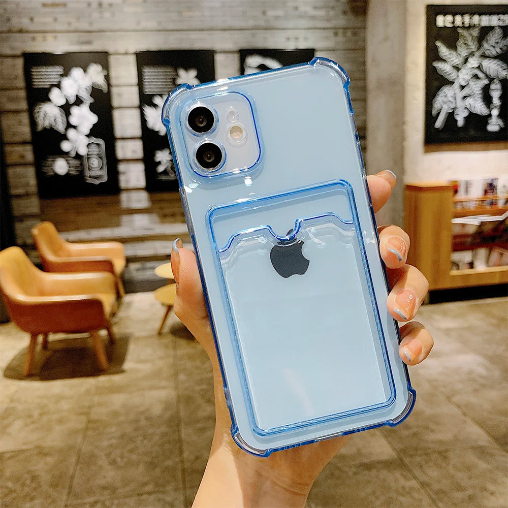 Shockproof Airbag Card Bag Wallet Clear Phone Case For Samsung Galaxy S21 S22 S23 FE S24 Plus S24 Ultra 5G Corners Bumper Cover