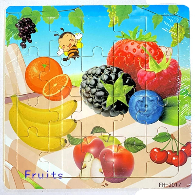 Baby Toys 20Piece Wooden Puzzle Cartoon Animal Vehicle 3D Jigsaw Puzzle Game Montessori Educational Toys For Children Gifts