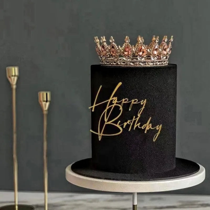 1/3/5pcs Acrylic Birthday Queen Gold Cake Topper Happy Birthday Party Sides Cake Decorations Accessories