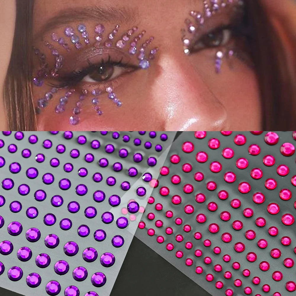 1Pcs Face Diamond Gem Sticker 5D Colorful Rhinestone Tattoo Eyeshadow Stickers fo Festival Nail Body Makeup Bling Jewel DIY Deco