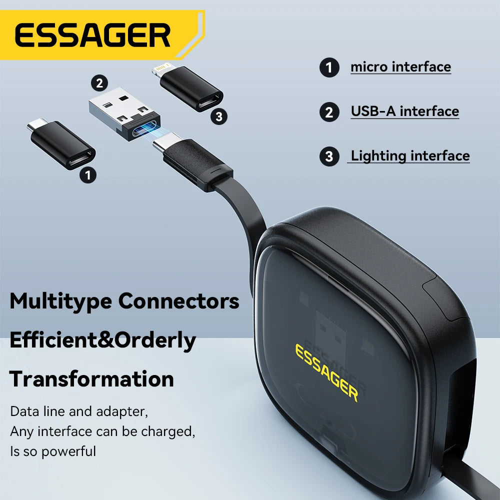 Essager USB C To Tpye C Cable PD 60W for Xiaomi Poco Fast Charging Data Travel Multi Functional Cord With Holder Storage Box