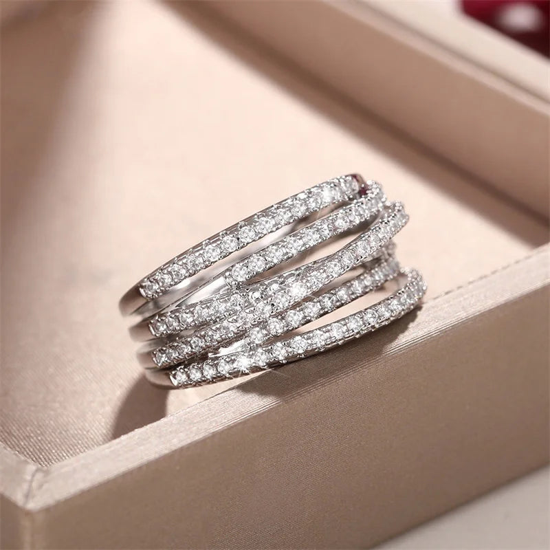 Fashion Multi-Layered Cross Finger Ring with Dazzling CZ Stone Daily Wear Statement Rings for Women Party Jewelry 2022