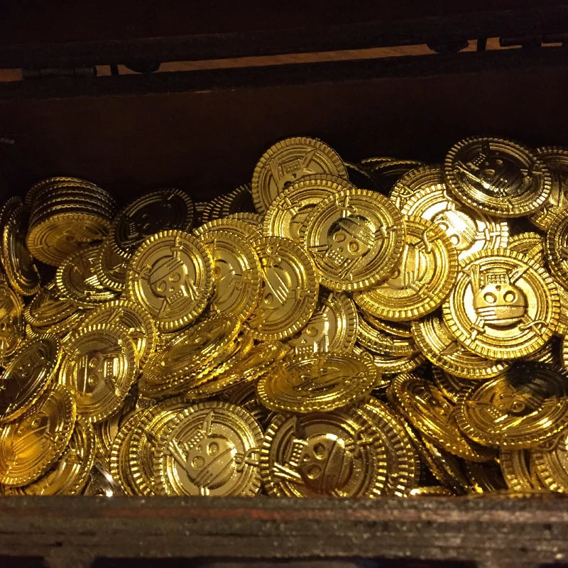 50/100Pcs Pirate Gold Coins Plastic Fake Treasure Coins Props Halloween Decor Kids Birthday Party Favor Game Treasure Supplies