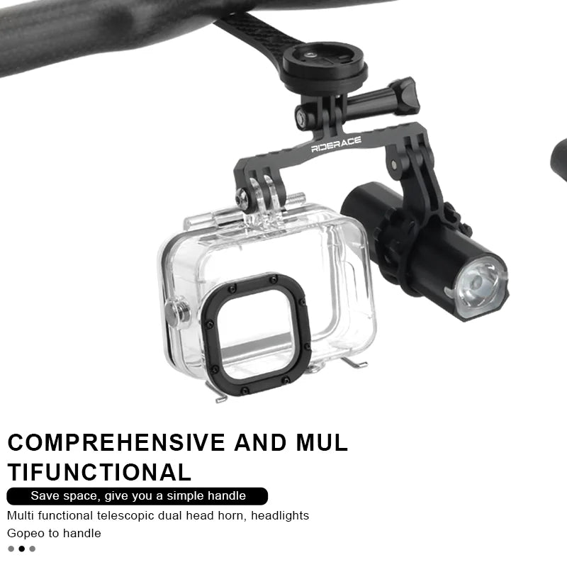 RIDERACE Bicycle Computer Holder Camera Dual Twin Mount Bracket Aluminum Alloy for Bike GoPro Hero 11/10/9/8/7/6/5 Stand Adapter