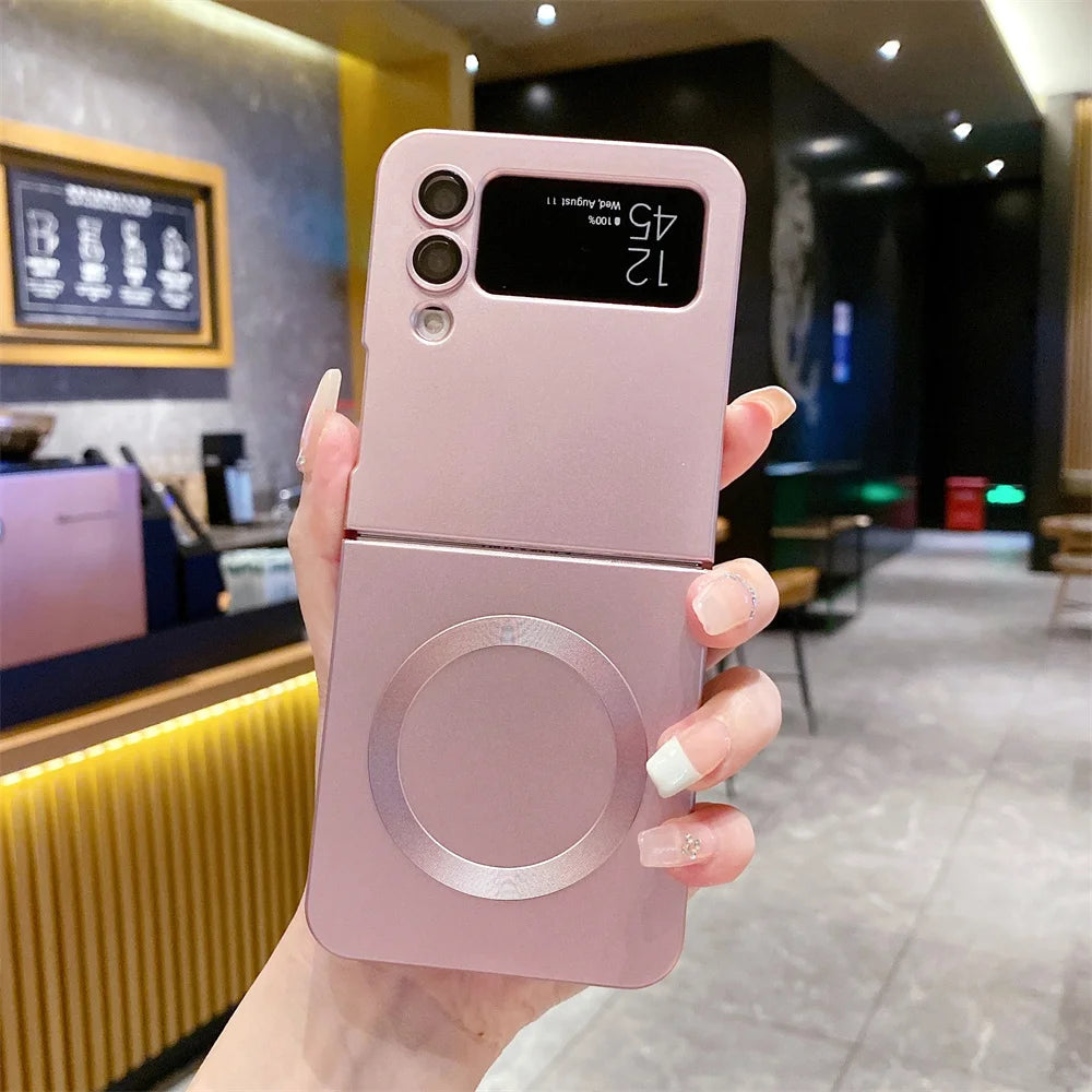 for Samsung ZFlip 4 Luxury for Magsafe Matte Case for Samsung Galaxy Z Flip 6 4 3 5 Flip4 Wireless Charger Soft Silicone Cover