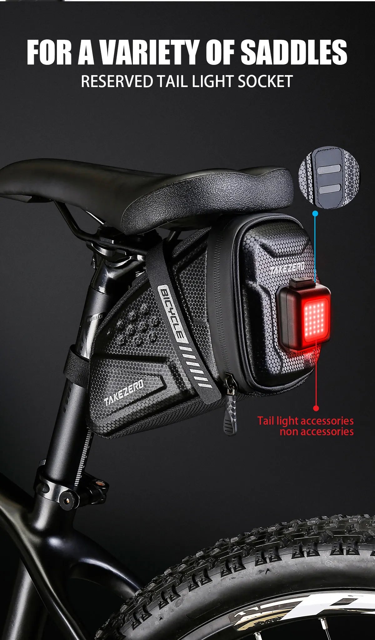 TAKEZERO TZ07 Bicycle Tail Bag Saddle Bag Mountain Bike EVA Hard Shell Road Bike Rear Bag Riding Equipment Accessories