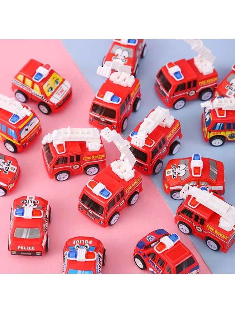 6Pcs Kids Cartoon Mini Pull Back Fire Truck Police Car Toys for Kids Birthday Party Favors Baby Shower Gift
