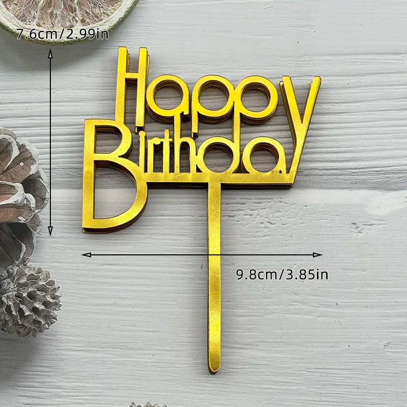 10Pcs Acrylic Happy Birthday Cake Topper Black Gold Silver Designs Cake Decorations for Kids, Men, Women & Baby Showers
