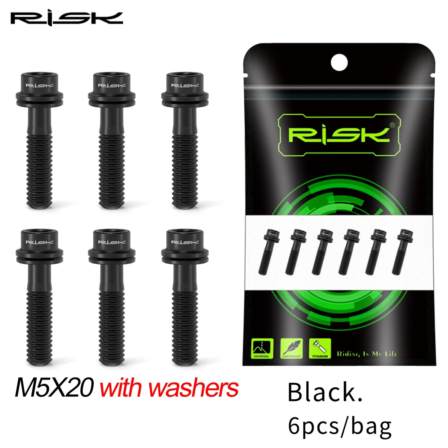 6pcs/bag RISK Bike Stem Bolts Bicycle Handlebar Fixing Screws Titanium Alloy M5x16 M5x18 M5X20 Wish Washers Hex Socket Head