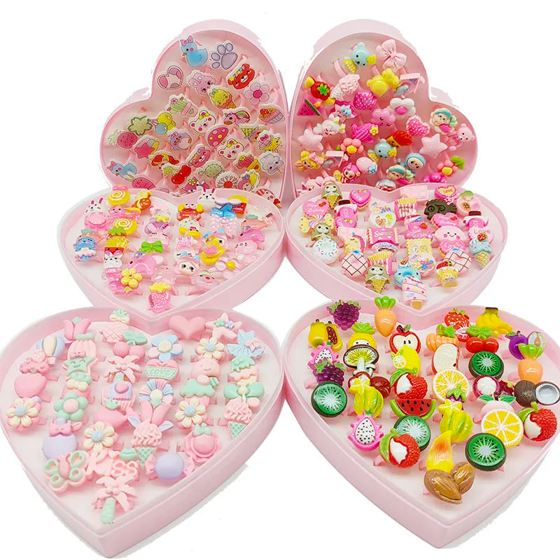 30pcs/Lot Wholesale Child Open Design Resin Candy Flower Finger Rings Plastic Pink Kid Ring Children Party Gifts Birthday Girls