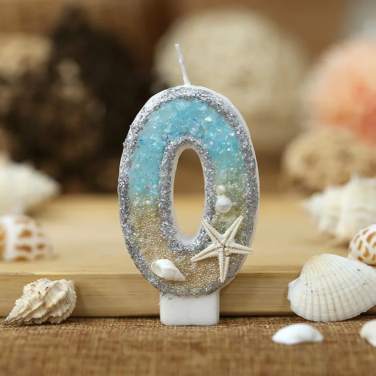 3inch Birthday Candle Large Number 4 Candle Marine style Beach Starfish Seashells Cake Topper for Kids Birthday Party Decoration