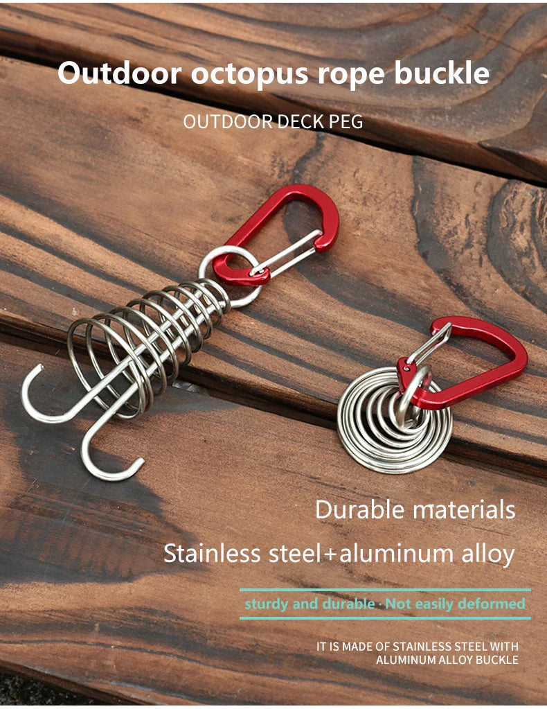 Outdoor Camping Octopus Rope Buckle Camping Deck Nail Stainless Steel Fixed Tent Rope Buckle Wooden Hook Spring Wind Rope