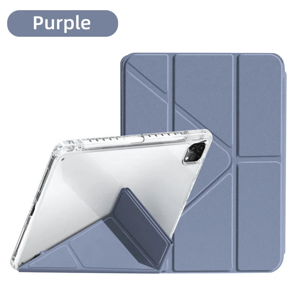 For iPad Case 2024 iPad Pro 13/11 M4 Air 11/13 M2 for 10th Gen Pro 12.9/11 Air 4/5th mini 6 Cover Y-bracket Acrylic Transparent
