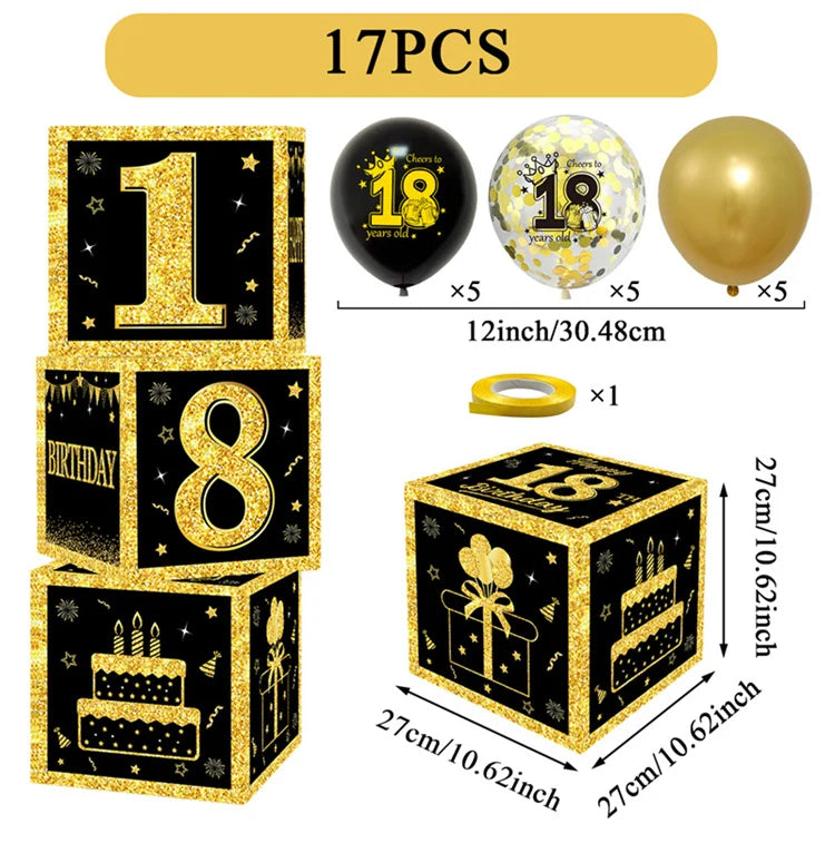 Gold Black Birthday Number Paper Boxes 18 30 40 50 60 70 75 80 Year Old Birthday Party Decoration Adult Birthday Party Supplies