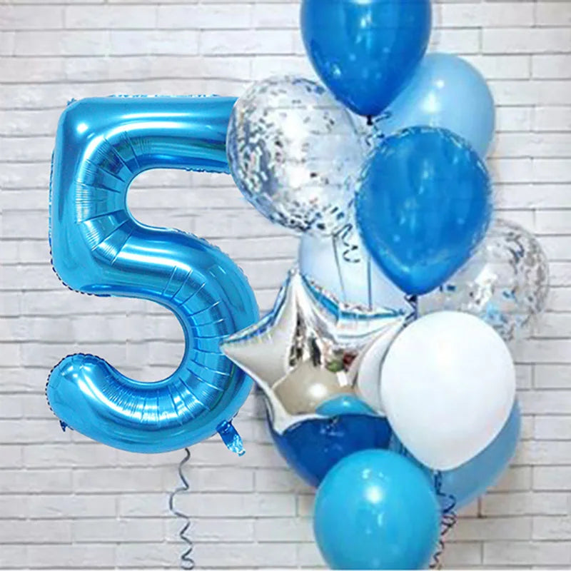 12pcs Blue 32inch Number Foil Latex Balloon Happy Birthday Party Decorations Kids Boy Baby 1 2 3 4 5 6 7 8 9 Year Old Supplies