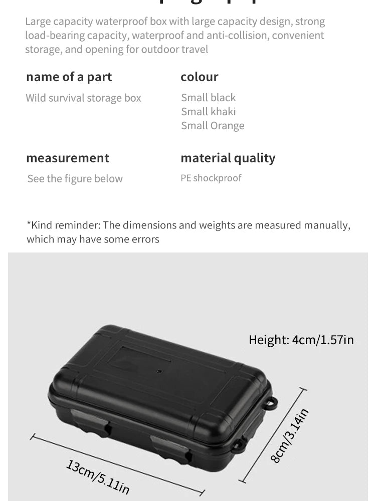 EDC Tool Box Outdoor Camping Survival Kit Shockproof Waterproof Case Sealed Box Outdoor Survival Storage Box Small.