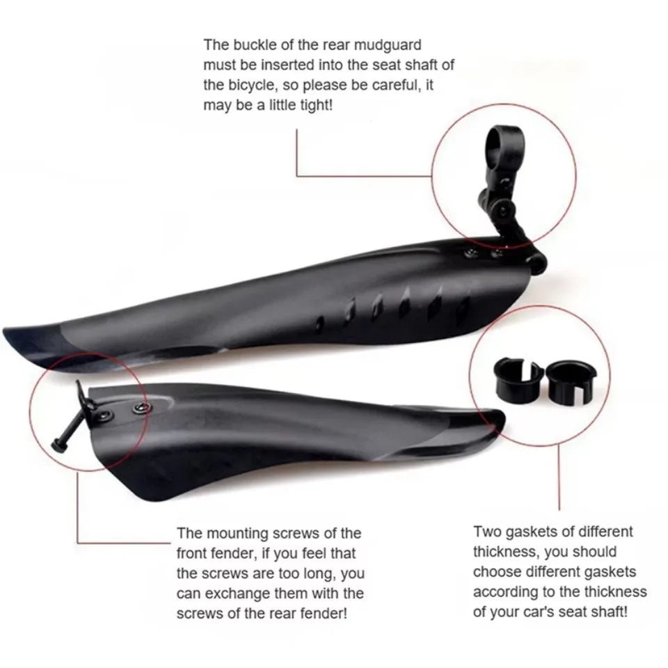 2pcs Bicycle Fender PP Soft Plastic Suitable Bicycles Rear Shock BIKE Thicken Splash Protection Accessory