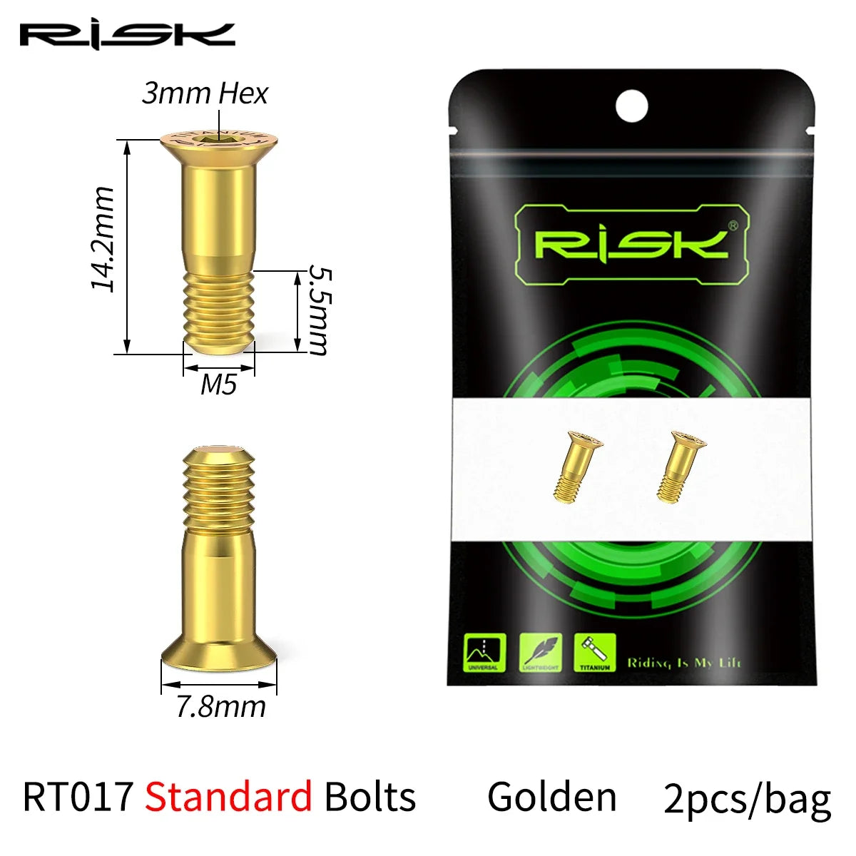 Risk 2pcs M5*14.2mm Bike Rear Derailleur Jockey Wheel Screws Titanium Bolts MTB Road Pulley Guide Wheel Fixed Bolts Accessories
