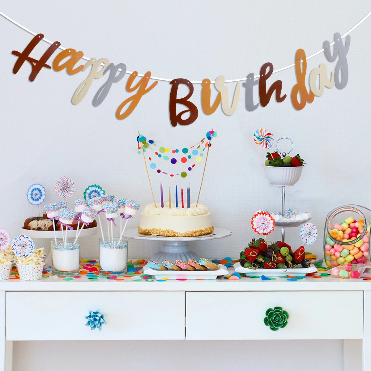 Bear Happy Birthday Banner Cute Bear Paper Birthday Bunting Banner Hanging Garland for Kids Baby shower 1st First Birthday Decor