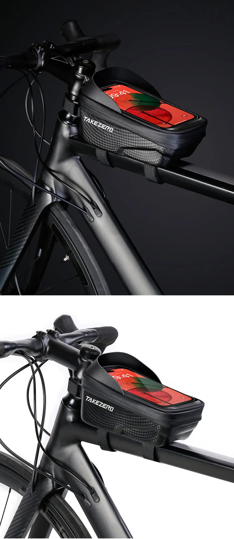 TAKEZERO A2 Mountain Bicycle Bag - Hard Shell EVA Front Bar Bag for Road Bikes, Mobile Phone Handlebar Bag - Cycling Equipment