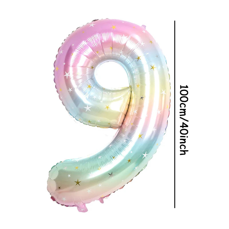1pc 40inch Pastel Rainbow Number Foil Balloons Star Sky Gradient Digital Balloon Kids Birthday Party Decorations Helium Ball