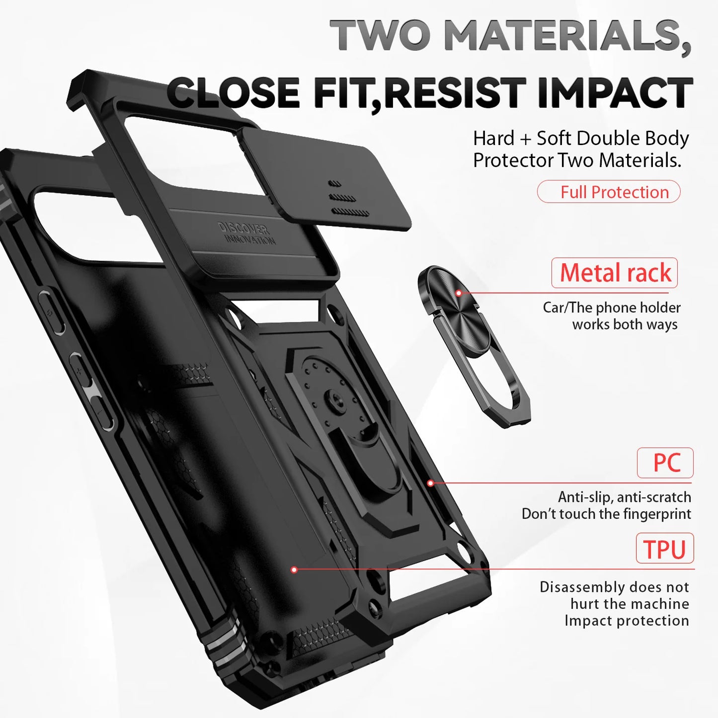 Shockproof Hybrid Dual Layer Magnetic Metal Ring stand Case For Google Pixel 9 8 7 Pro 6 6A 7A Slide Camera Lens Protetion Cover
