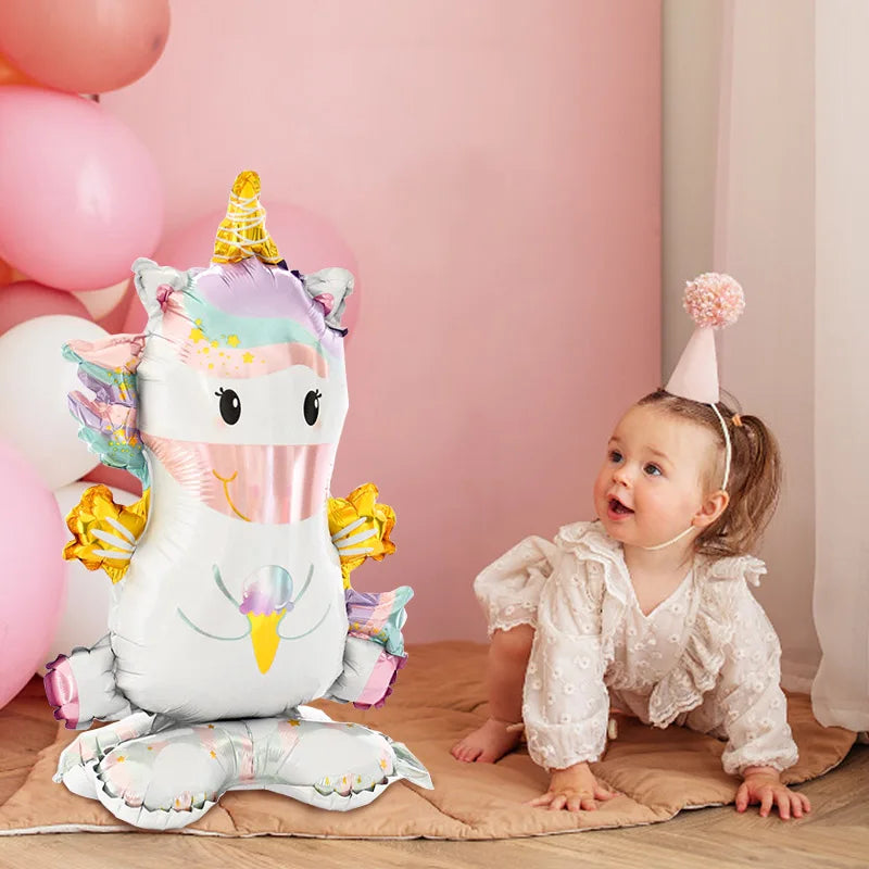 1pc 4D Rainbow Unicorn Foil Balloons For Girls Unicorn Birthday Decor Kids Jungle Birthday Party Elephant Animal Standing Ballon