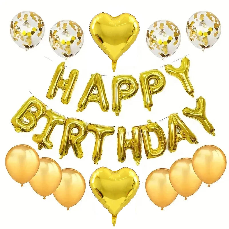 Multi-colored HAPPY BIRTHDAY Letters Foil Balloons Set Banner Heart Balloon Latex Confetti Balloon Birthday Party Decor Supplies