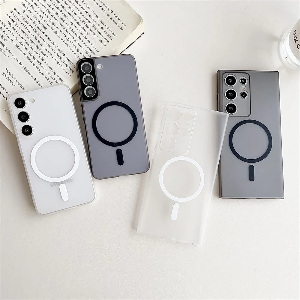 Matte Transparent Ultrathin Magnetic Phone Case for Samsung Galaxy S24 S25 Ultra S22 S23 Plus S24 Ultra Lens Protection PC Cover