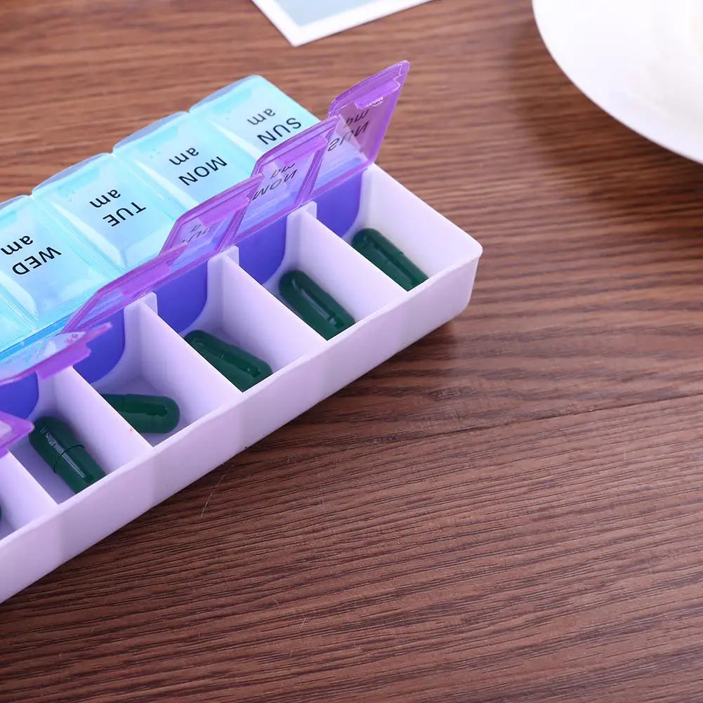 JUSTLANG Weekly 14 Grids 7 Days Pill Box Portable Travel Cases Organizer Pill Container Storage Tablets Vitamin Medicine