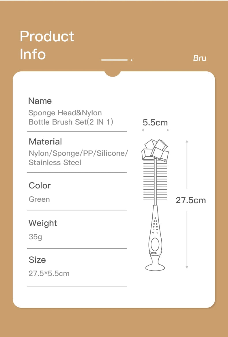 SAIDAH Simple Nylon Sponge Suction Feeding Bottle Nipple Pacifier Brush Set Water Sippy Vacuum Cup Cleaning(2 in 1)